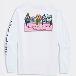 Vineyard Vines Mens White Long Sleeve Tee with Pink Logo and Dog‎ Crew Size XS